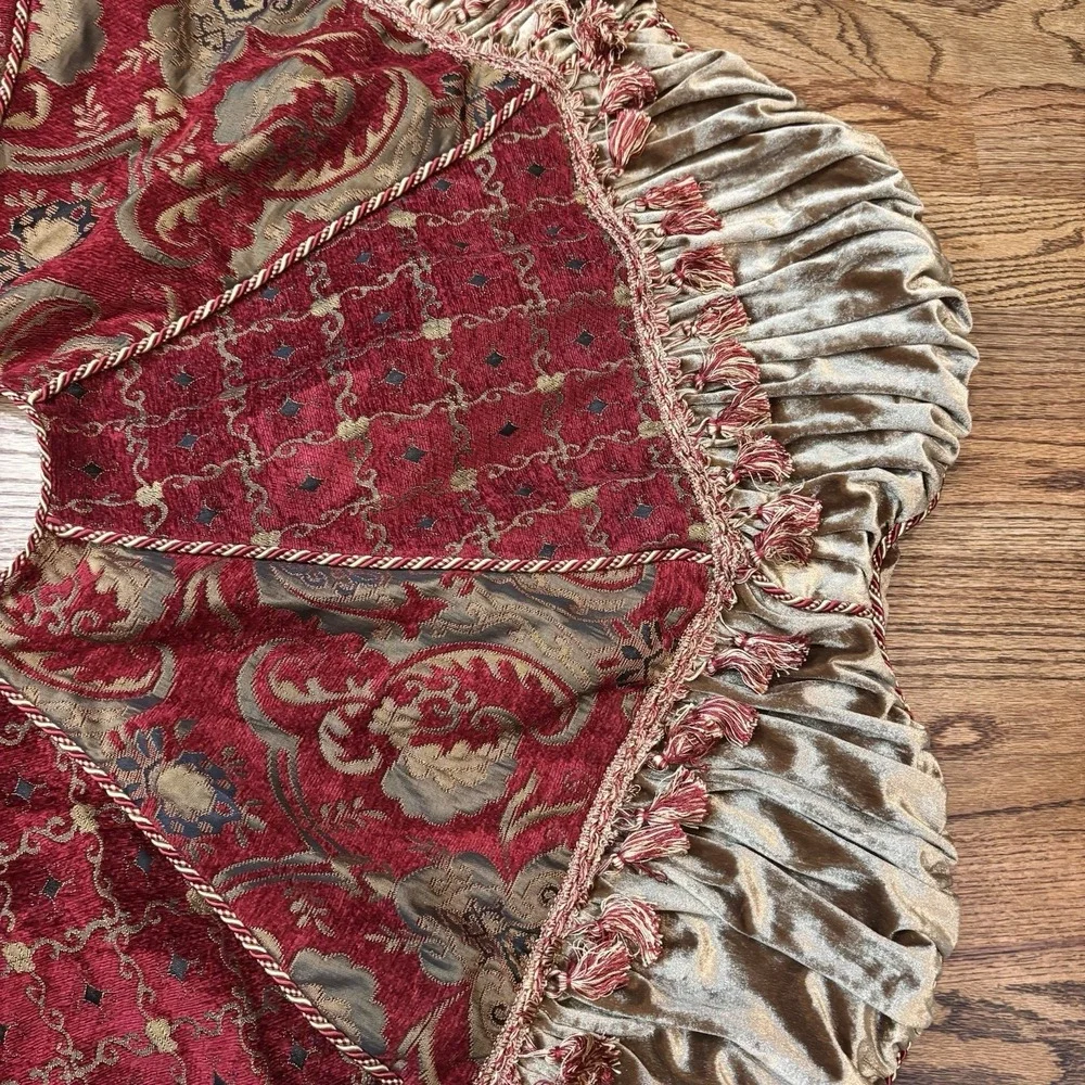 Serendipity Christmas Tree Skirt Red Gold Velvet Tassel Ruffle Holiday Decor 50